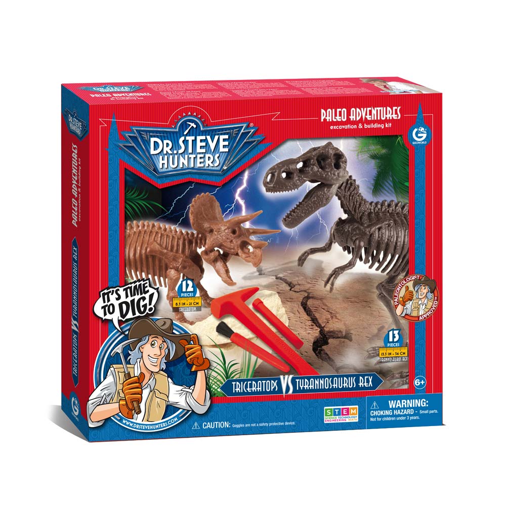 Dr. Steve Hunters GEOWorld Paleo Adventures Excavation Kit  T-Rex vs. Triceratops - 12 pieces |  | Safari Ltd®