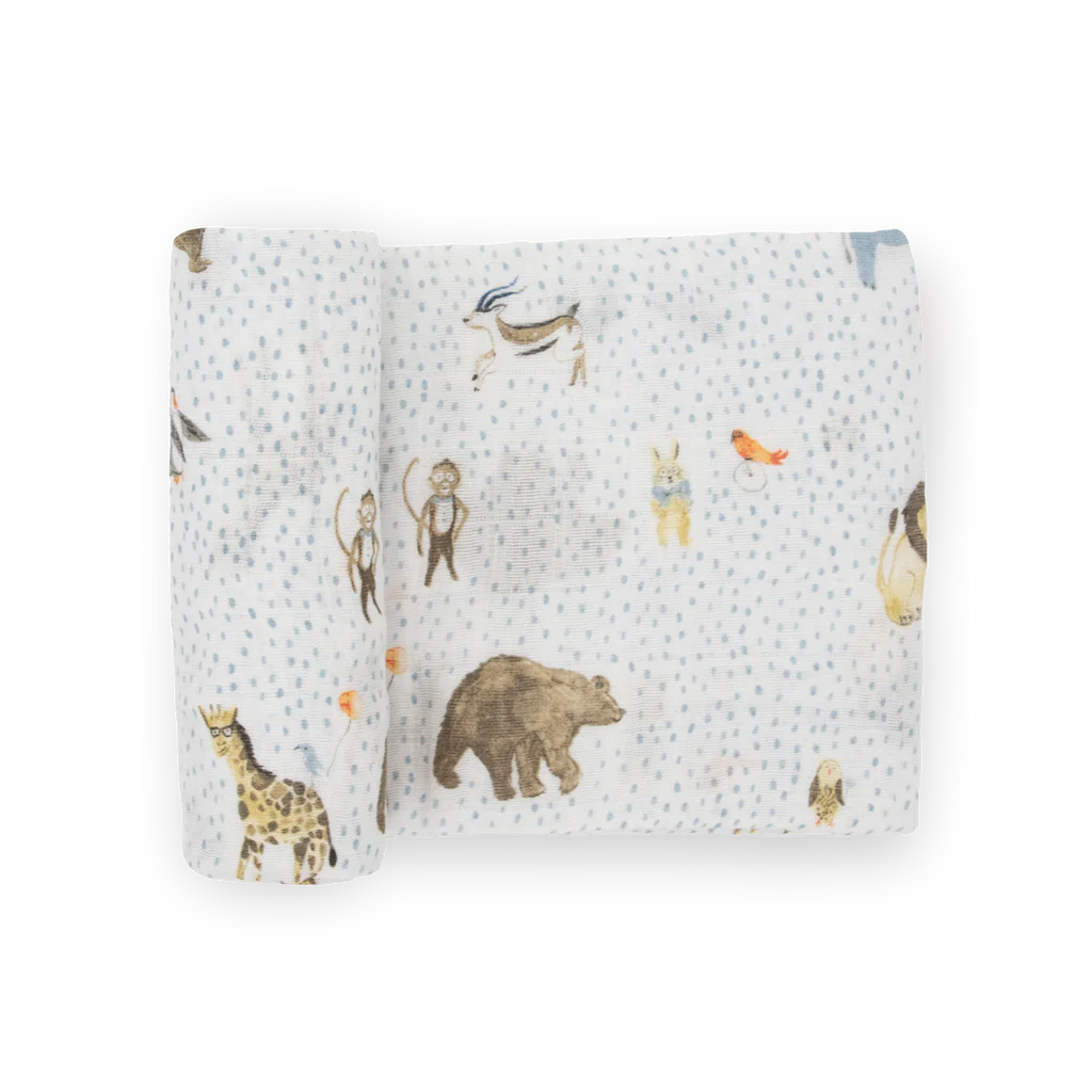 Party Animals Cotton Muslin
Swaddle Single (Availa |  | Safari Ltd®