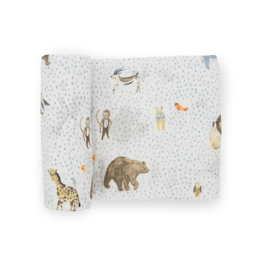 Party Animals Cotton Muslin
Swaddle Single (Availa |  | Safari Ltd®