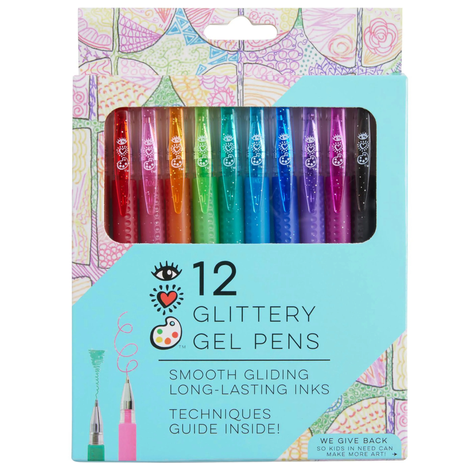 iHeartArt 12 Glitter Gel Pens | Bright Stripes | Safari Ltd®