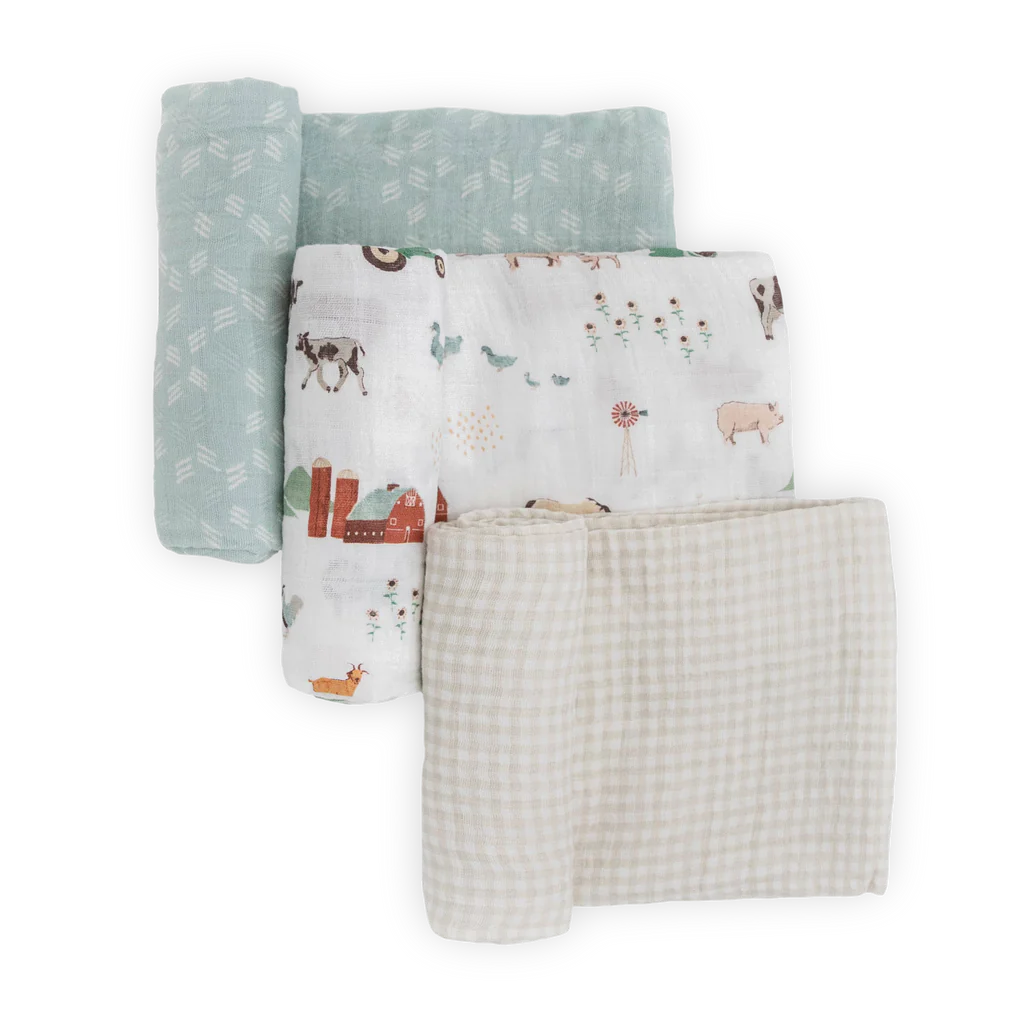 Farmyard Set Cotton Muslin Swaddle 3 Pack |  | Safari Ltd®