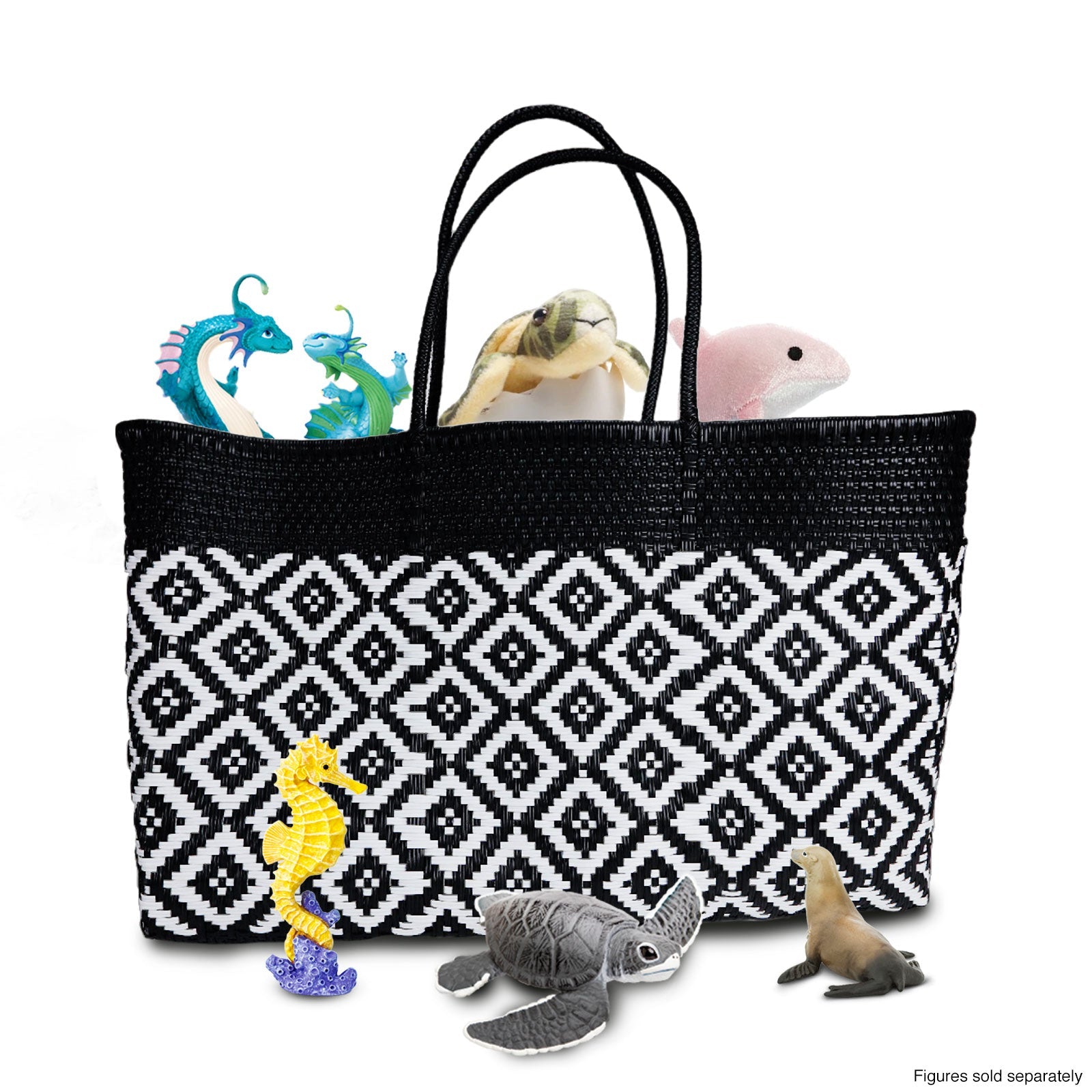 Colors For Good Jumbo Recycled Woven Tote Bag - Black & White - Safari Ltd®