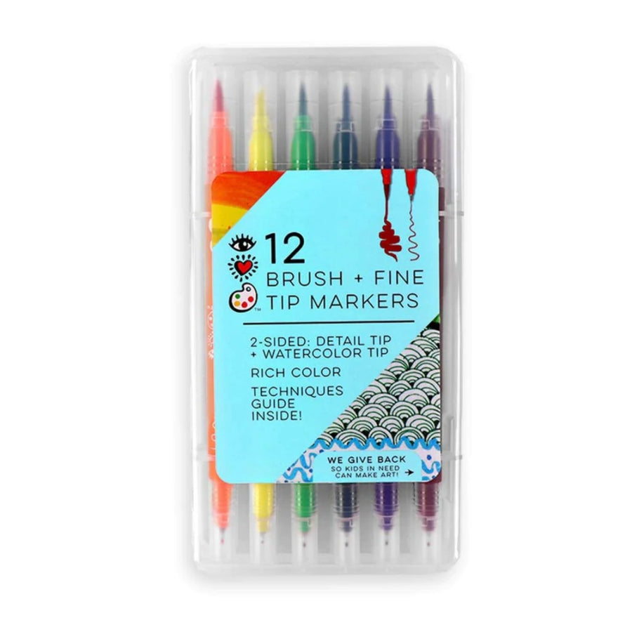 iHeartArt 12 Brush Tip + Fine Tip Markers - Safari Ltd®