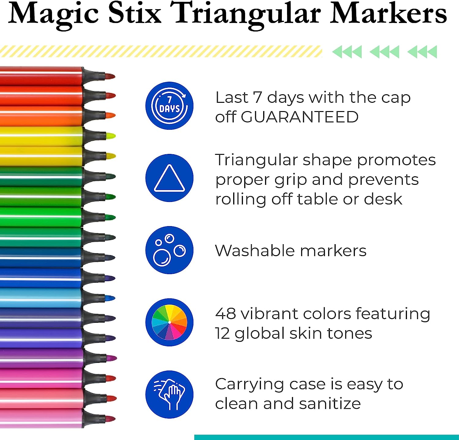 Magic Tri Stix 48 Color Marker Set - Including Global Skin Tones - Safari Ltd®