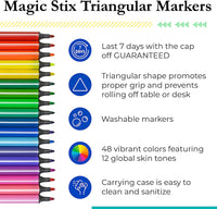 Magic Tri Stix 48 Color Marker Set - Including Global Skin Tones - Safari Ltd®